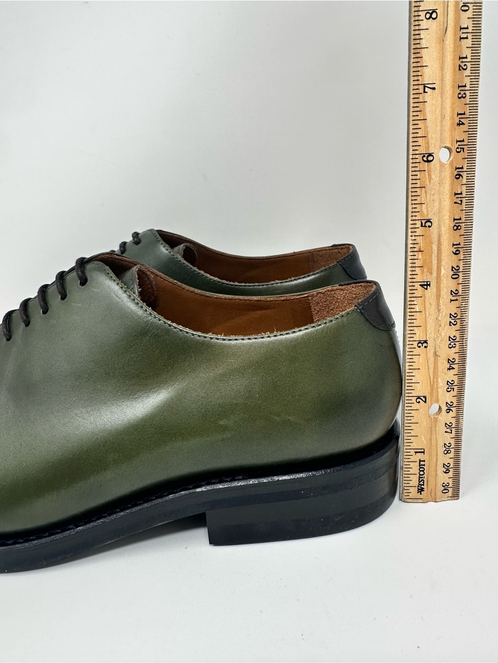Dapperfam Men's Olive Green Leather Oxford Shoes Size 10.5 Lace up - Picture 12 of 13
